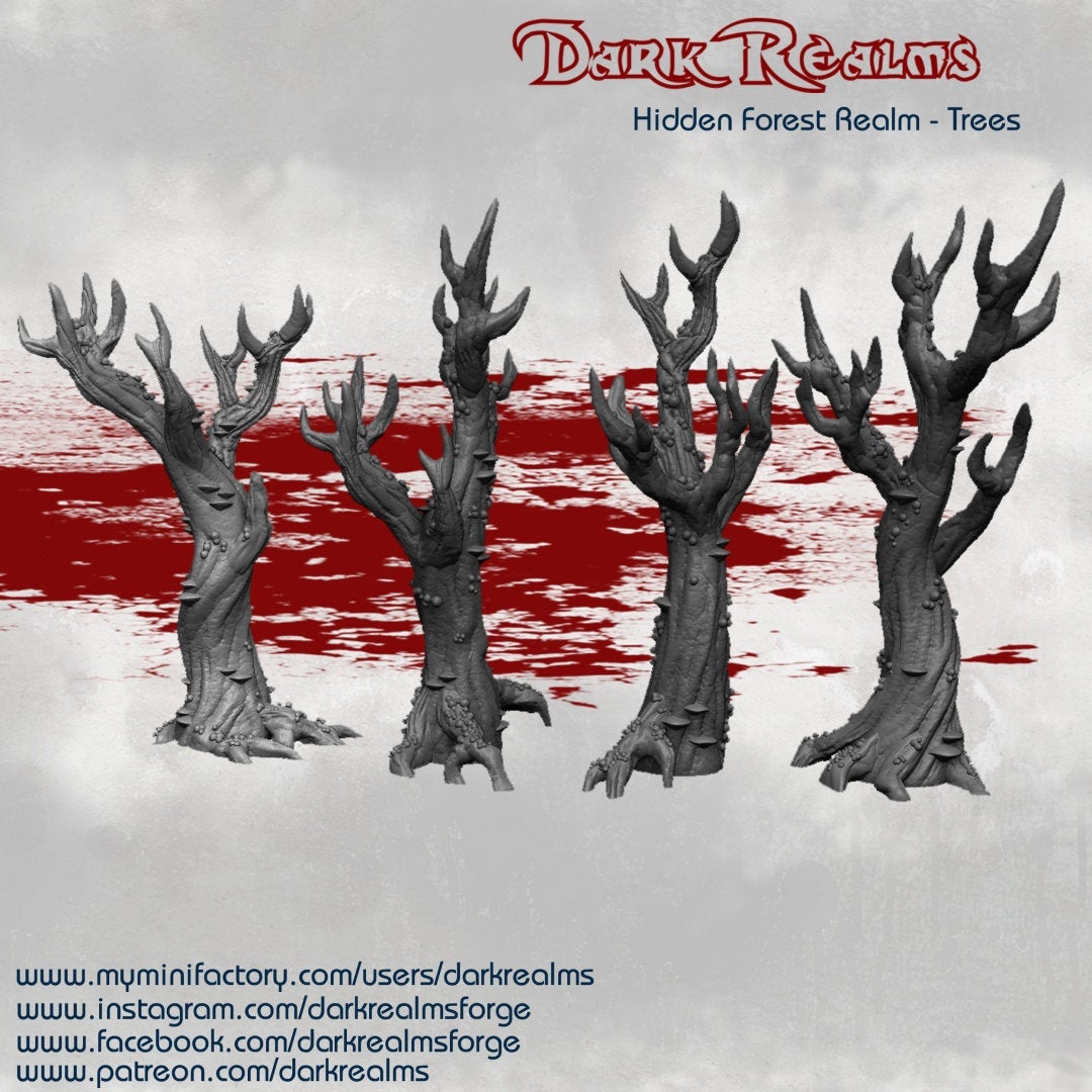 Dark Realms Scatter Terrain Trees 3d Printed in Premium PLA, fully cleaned, prepped and ready to prime and paint!