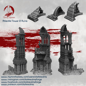 Dark Realms Arkenfel Tower Ruins Printed in Premium PLA, fully cleaned, prepped and ready to prime and paint!