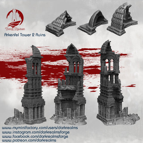 1x Dark Realms Arkenfel Tower Ruins Printed in Premium PLA, fully cleaned, prepped and ready to prime and paint!