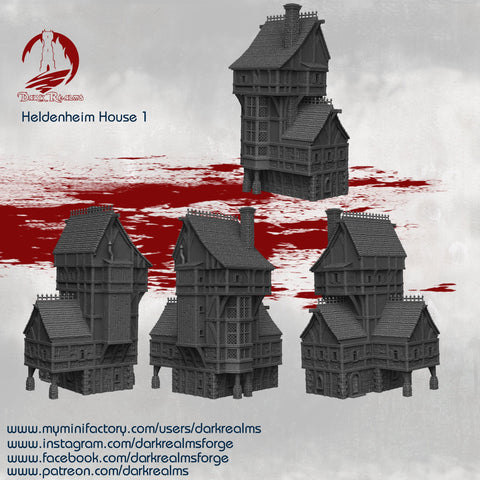Dark Realms Heldenheim House no1 3d Printed in Premium PLA, fully cleaned, prepped and ready to prime and paint!